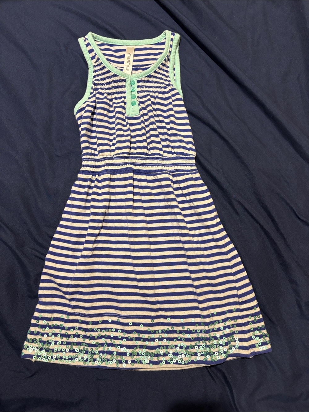 Cherokee Navy & White Striped Tank Dress with Mint Trim